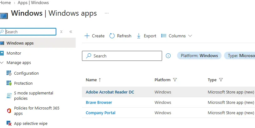List of apps available after uploading Brave